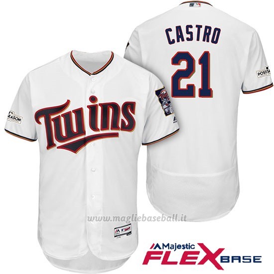 Maglia Baseball Uomo Minnesota Twins 2017 Postseason Jason Castro Bianco Flex Base